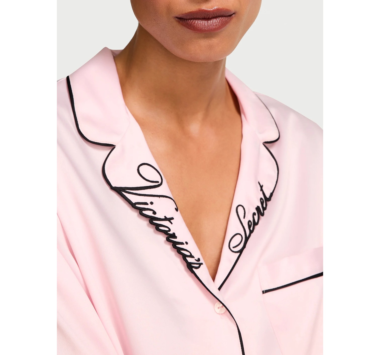 Пижама Glazed Satin Long Pajama Set Collar Embroidery