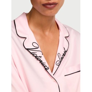 Пижама Glazed Satin Long Pajama Set Collar Embroidery
