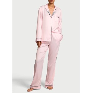 Пижама Glazed Satin Long Pajama Set Collar Embroidery