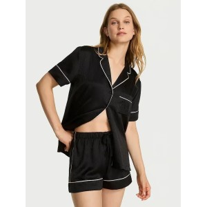 Піжама Glazed Satin Short Pajama Set Scrip Logo Black 