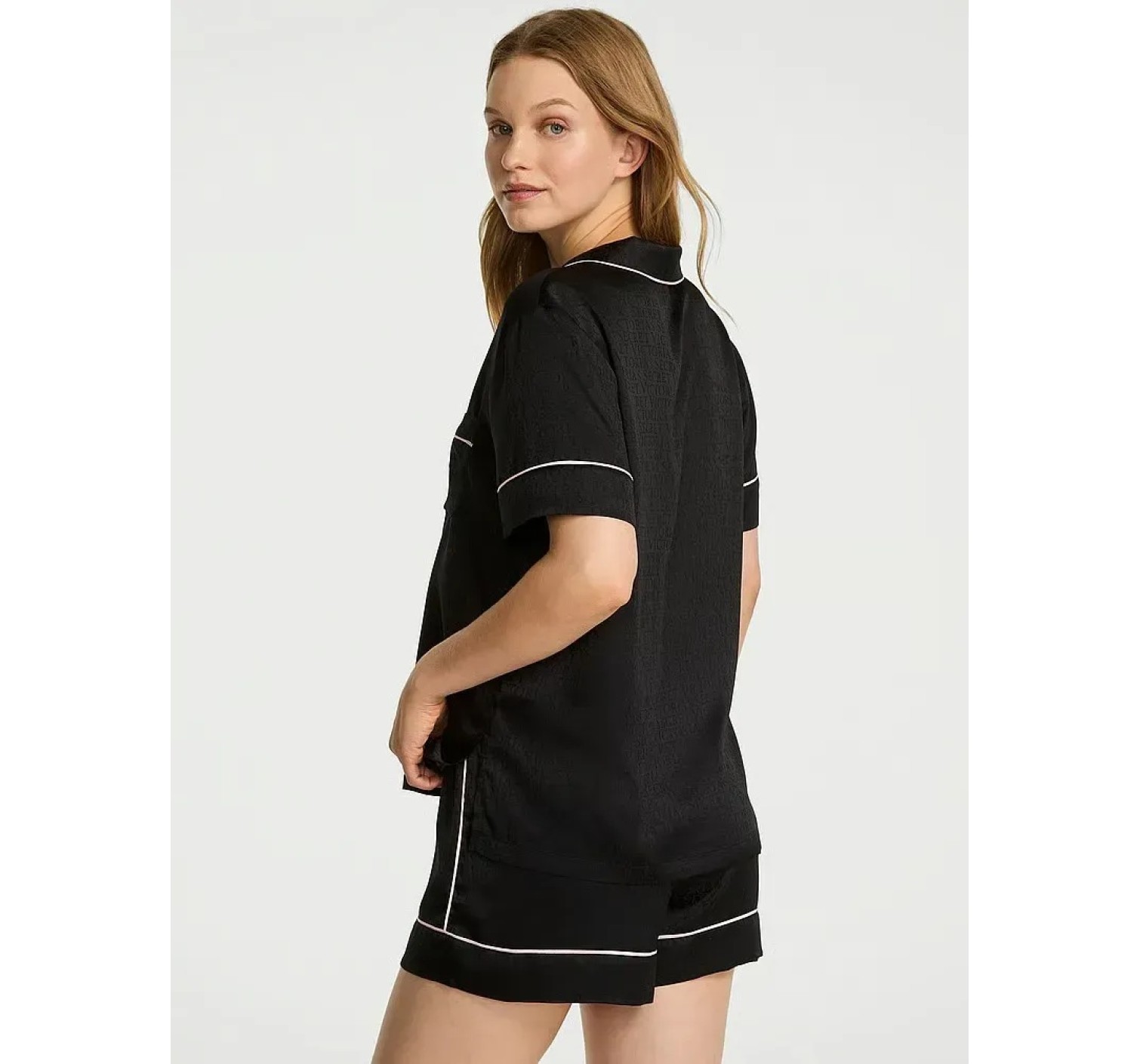 Піжама Glazed Satin Short Pajama Set Scrip Logo Black 