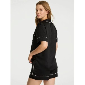 Піжама Glazed Satin Short Pajama Set Scrip Logo Black 