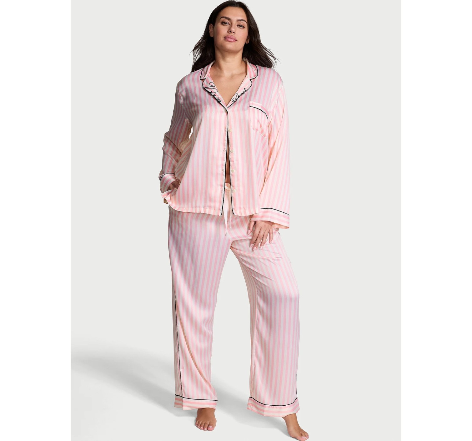 Піжама Glazed Satin Long Pajama Set Angel Pink Stripe