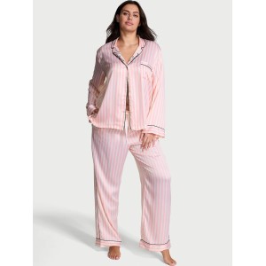 Піжама Glazed Satin Long Pajama Set Angel Pink Stripe