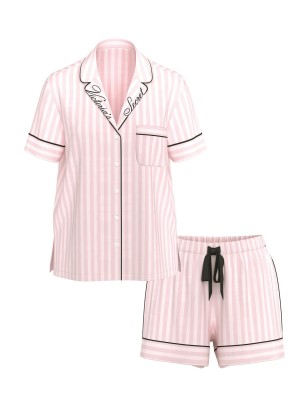 Піжама Flannel Short Pajama Set Pink Stripe Print