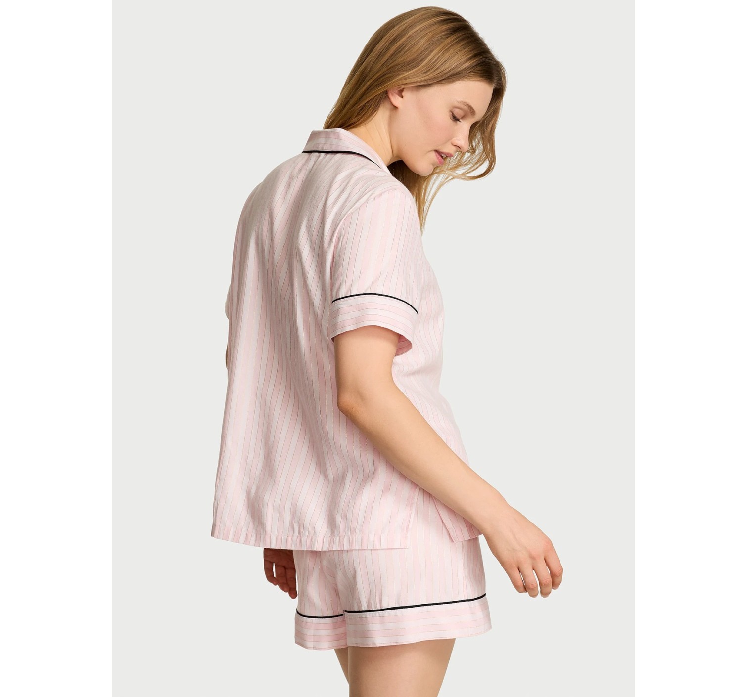 Піжама Flannel Short Pajama Set Pink Stripe Print
