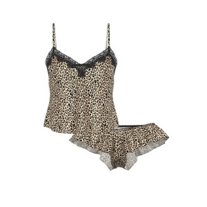 Піжама Tease Satin Lace Trim Cami & Flutter Shorts Set Natural Leopard