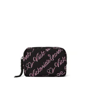 Косметичка Victoria's Secret Travel Makeup Bag Black Candycane Script