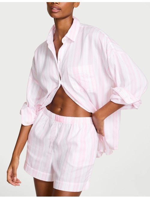 Піжама Victoria's Secret Modal-Cotton Long-Sleeve Short Pajama Set Angel Pink Stripe