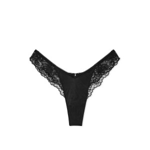 Трусики Victoria's Secret Very Sexy Rose Lace-Trim High-Leg Thong Panty Black