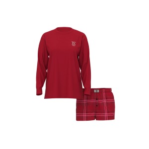 Пижама Victoria's Secret Flannel Long-sleeve Short Tee-Jama Set Red