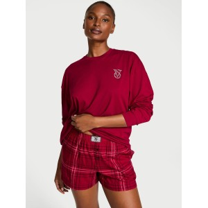Пижама Victoria's Secret Flannel Long-sleeve Short Tee-Jama Set Red