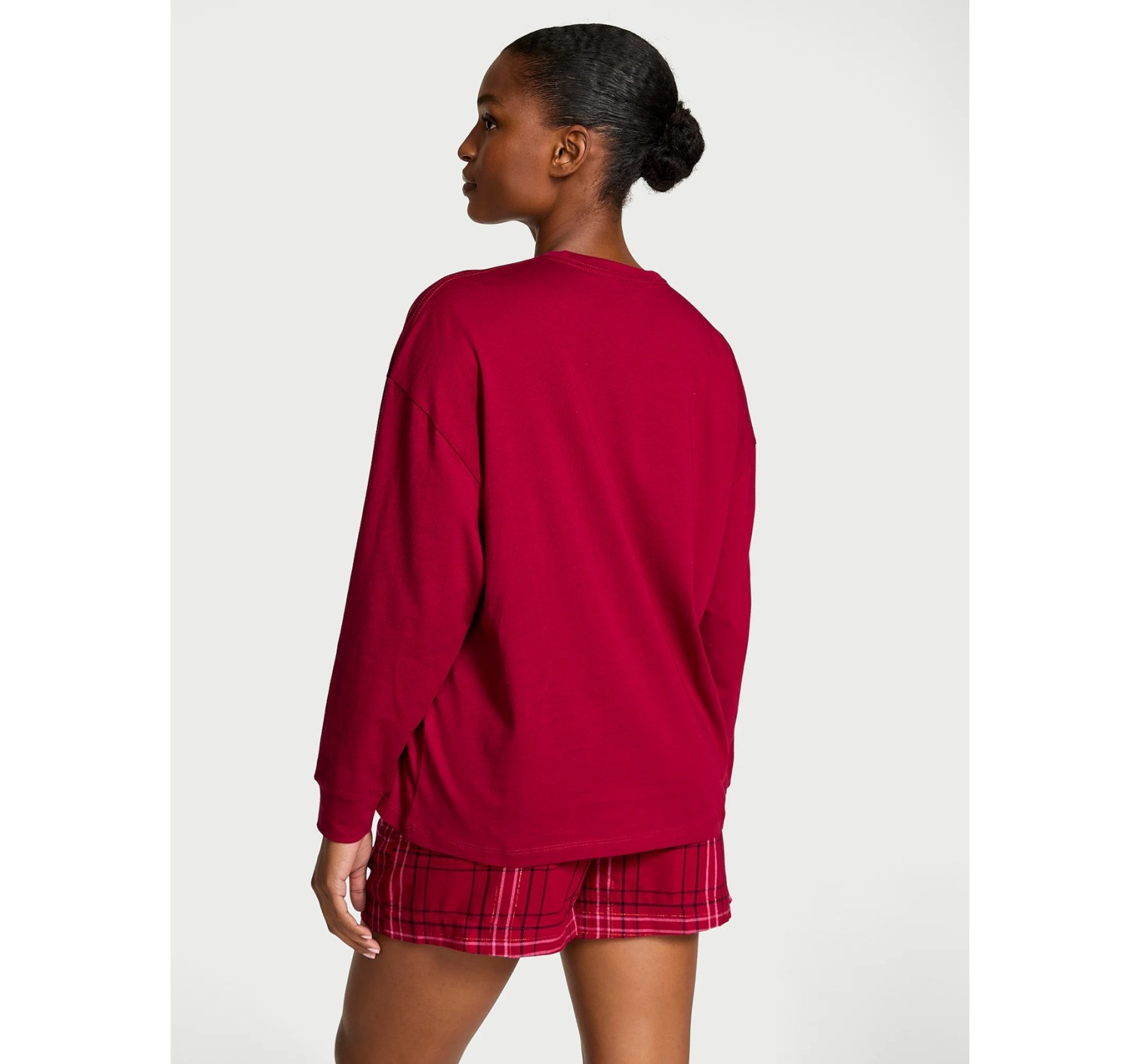 Пижама Victoria's Secret Flannel Long-sleeve Short Tee-Jama Set Red