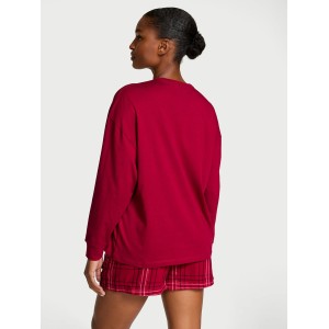 Пижама Victoria's Secret Flannel Long-sleeve Short Tee-Jama Set Red