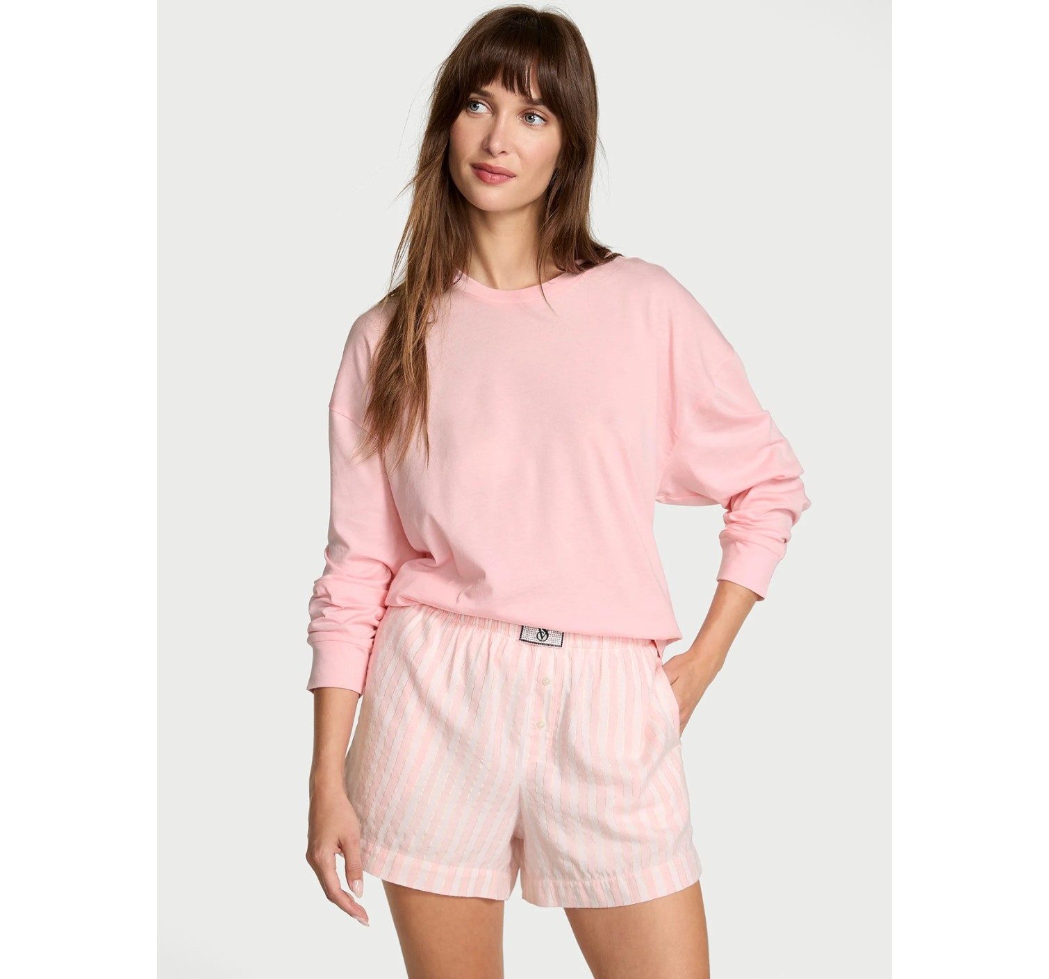 Пижама Victoria's Secret Flannel Long-sleeve Short Tee-Jama Set Pretty Blossom Stripes