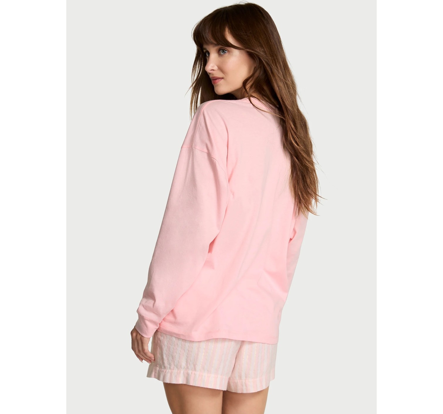 Пижама Victoria's Secret Flannel Long-sleeve Short Tee-Jama Set Pretty Blossom Stripes