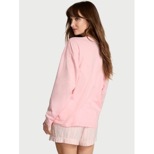 Пижама Victoria's Secret Flannel Long-sleeve Short Tee-Jama Set Pretty Blossom Stripes
