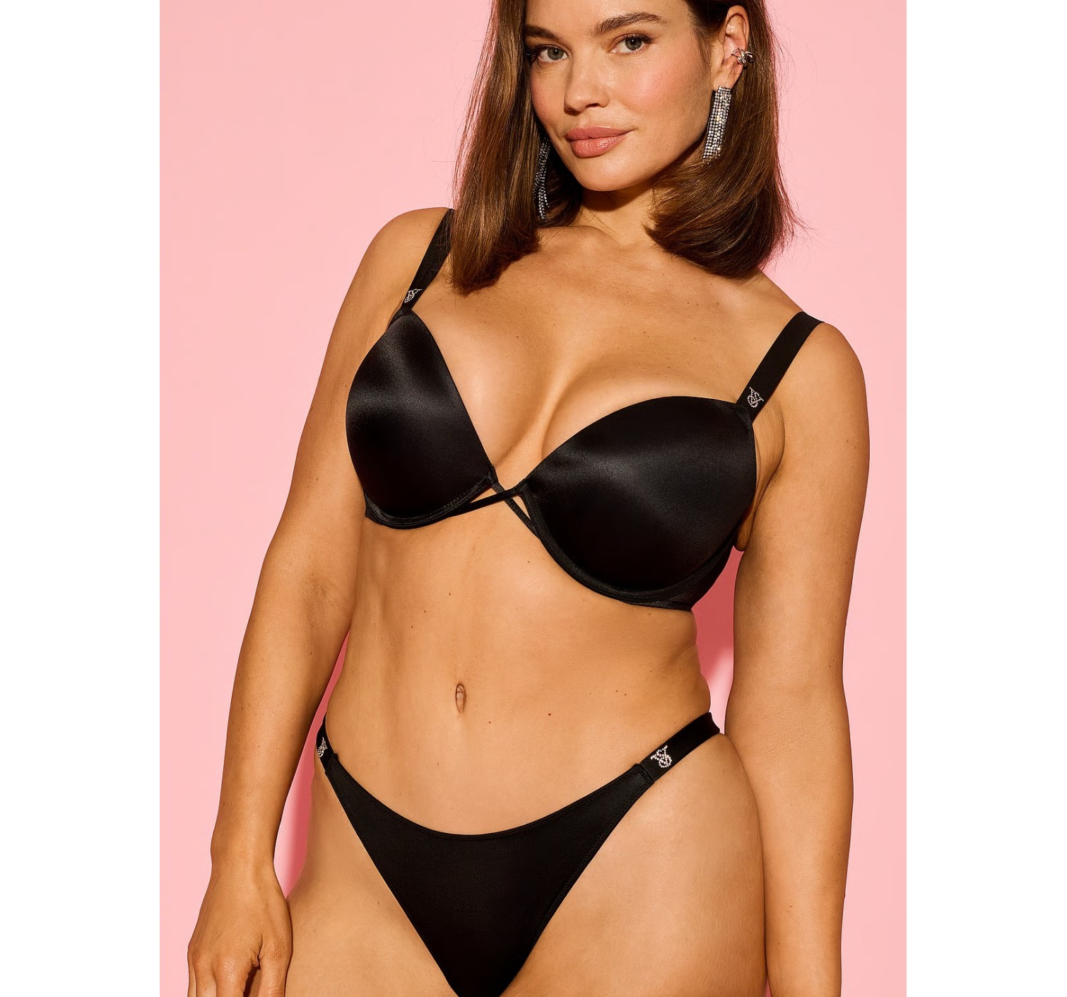 Комплект білизни Victoria's Secret Black Angel Shine Strap Push-Up Bra Set