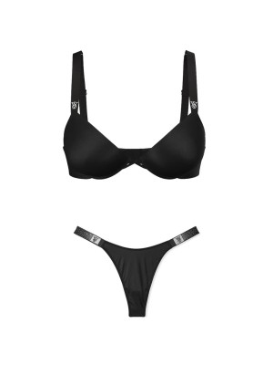 Комплект білизни Victoria's Secret Black Angel Shine Strap Push-Up Bra Set