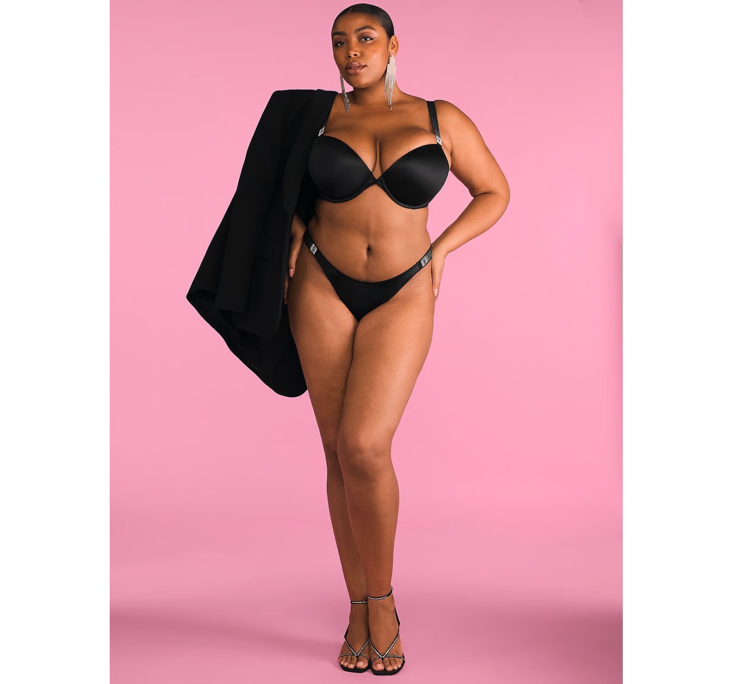 Комплект білизни Victoria's Secret Black Angel Shine Strap Push-Up Bra Set