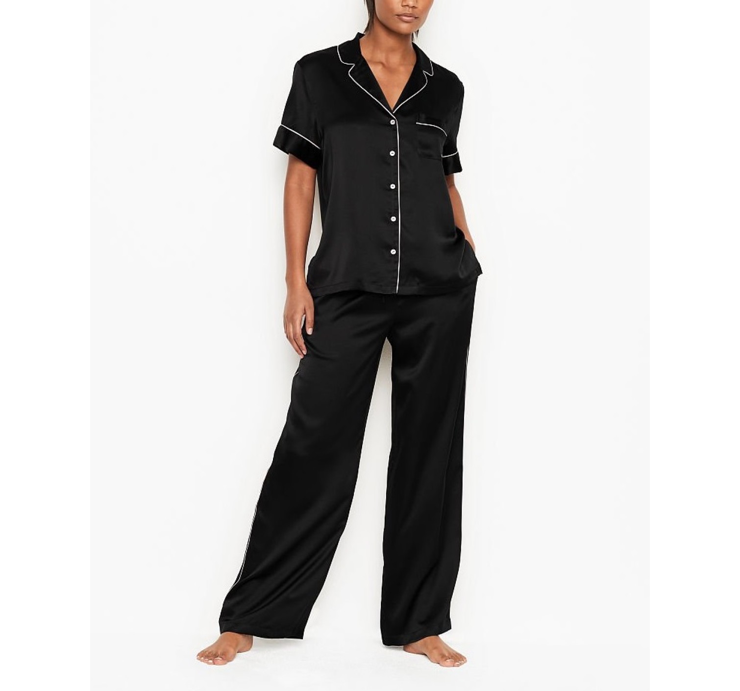 Сатинова піжама VS Black Satin Short-sleeve PJ Set