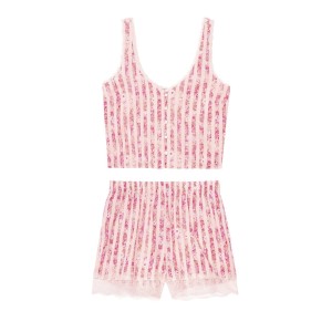 Пижама Victoria’s Secret Cotton Short Cami PJ Set Pink Stripes Flower print
