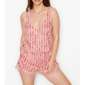 Пижама Victoria’s Secret Cotton Short Cami PJ Set Pink Stripes Flower print