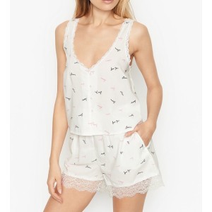 Піжама Victorias Secret Cotton Short Cami PJ Set White & Lace