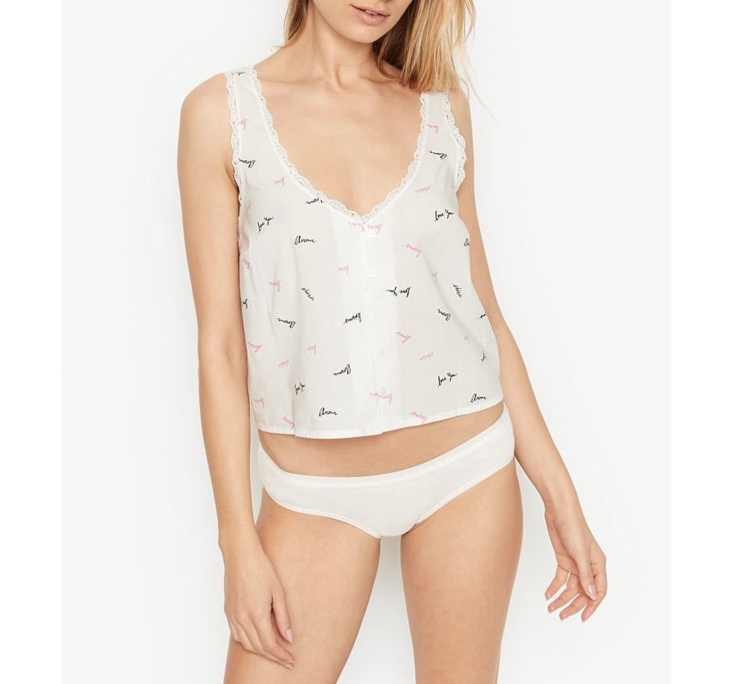 Піжама Victorias Secret Cotton Short Cami PJ Set White & Lace