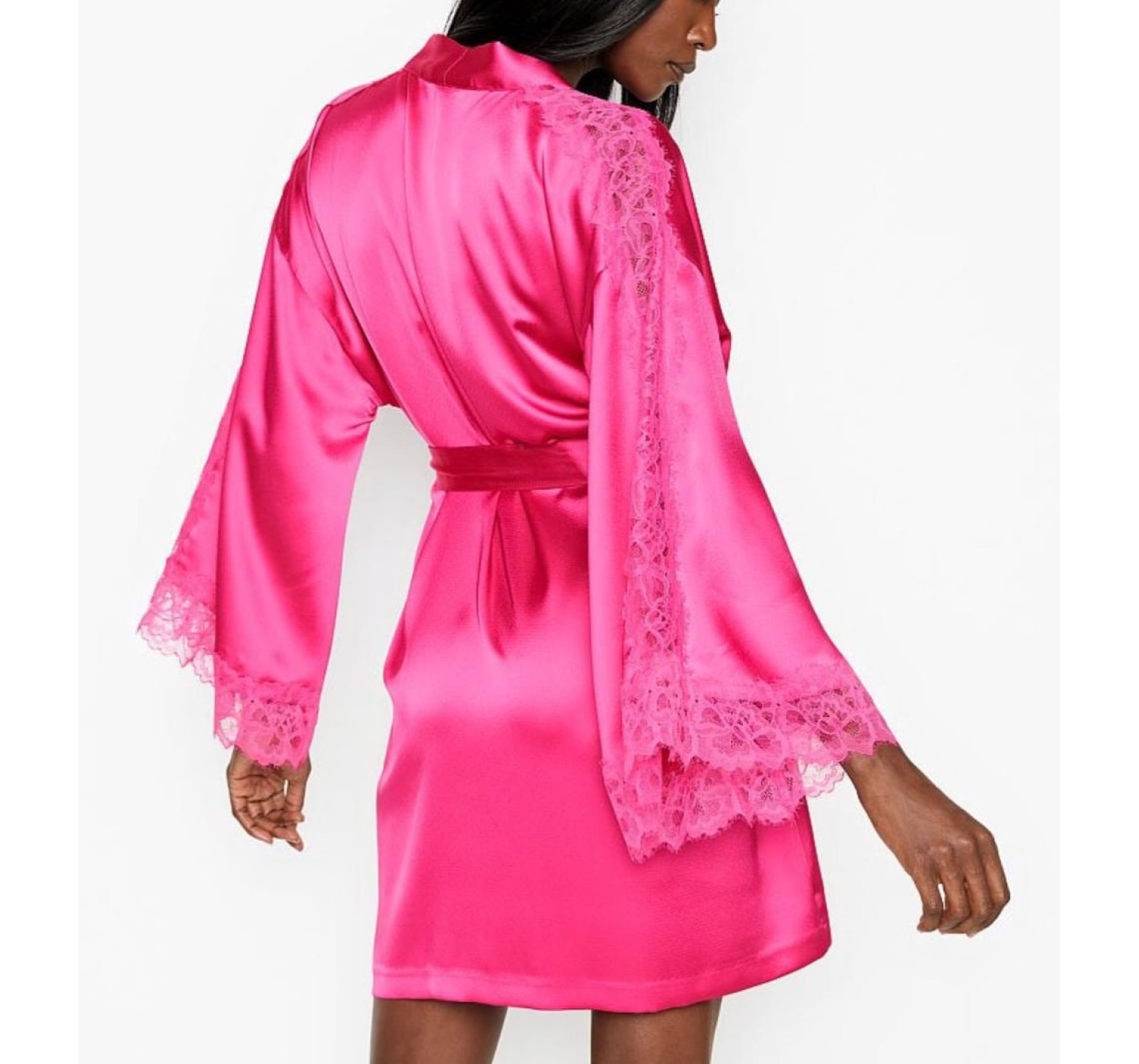 Халат Victoria's Secret Satin Lace Kimono Fuchsia