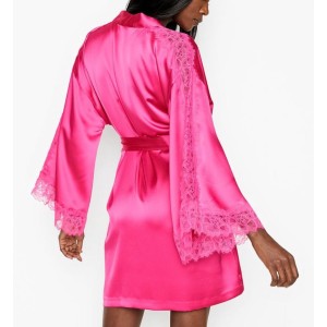 Халат Victoria's Secret Satin Lace Kimono Fuchsia