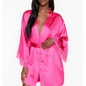 Халат Victoria's Secret Satin Lace Kimono Fuchsia