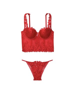Комплект білизни червоний Victoria's Secret LUXE LINGERIE UNLINED FLORAL EMBROIDERED LIPSTICK