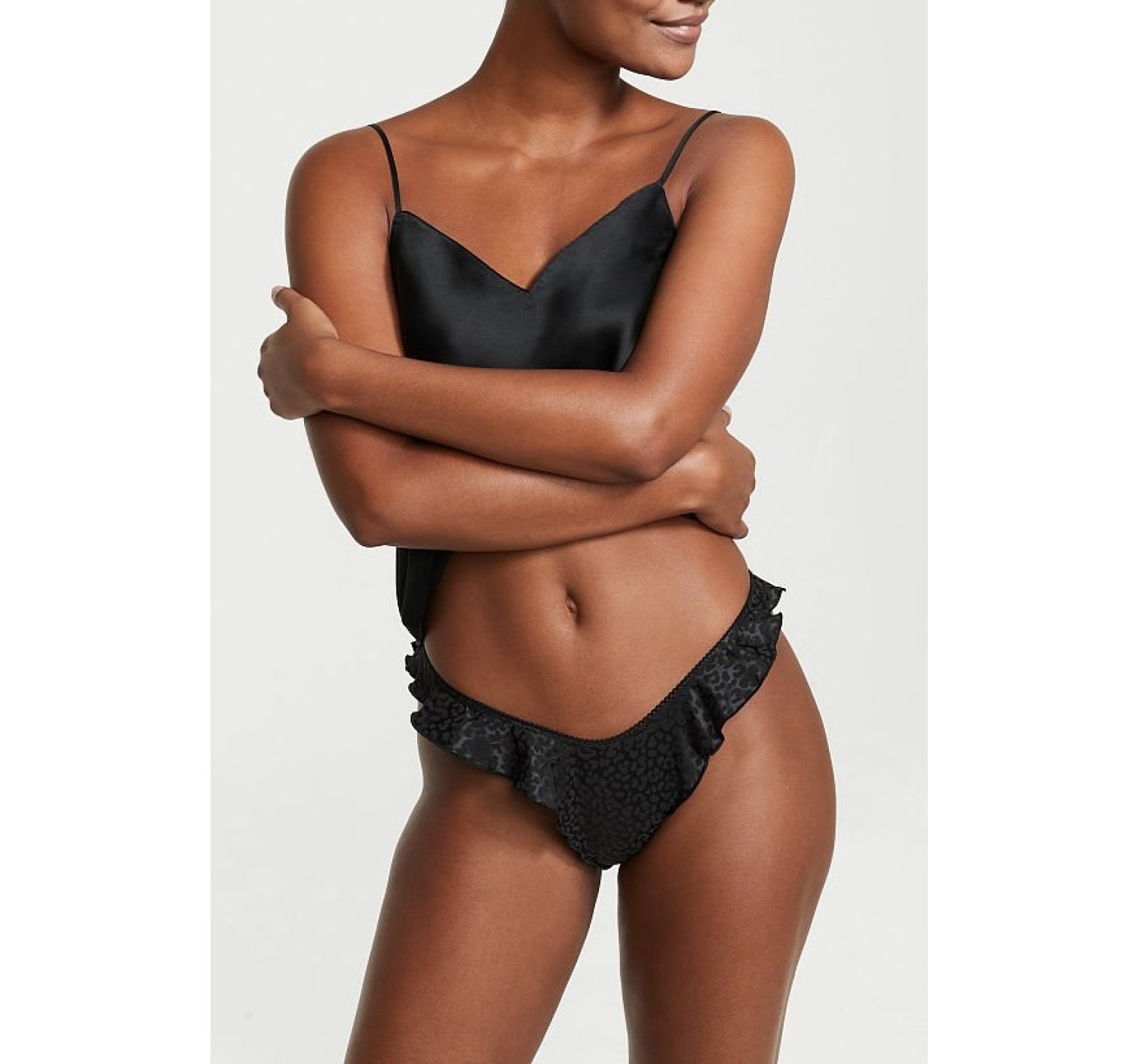 Трусики VS Very Sexy Satin Thong panty Black Leopard