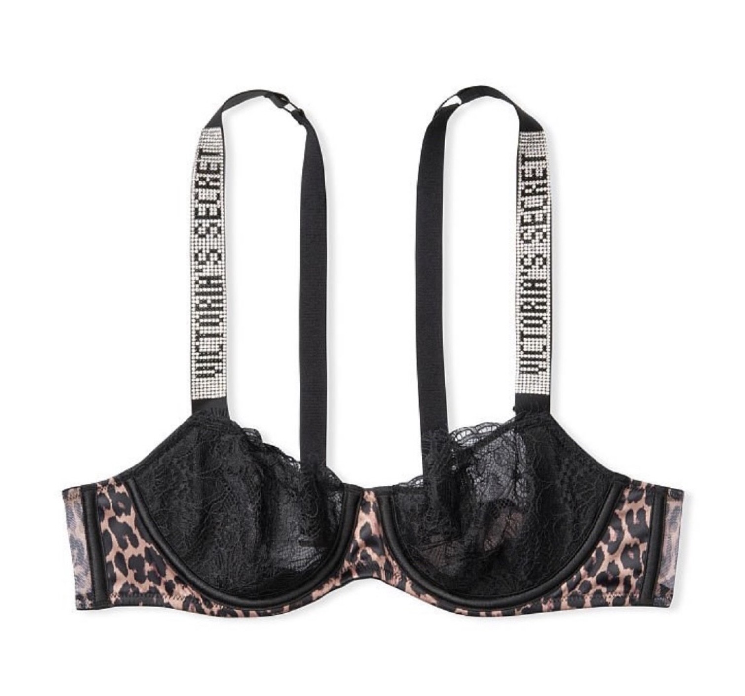 Черный комплект белья Виктория Сикрет Unlined Lace Shine Strap Balconette Bra set