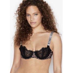 Черный комплект белья Виктория Сикрет Unlined Lace Shine Strap Balconette Bra set