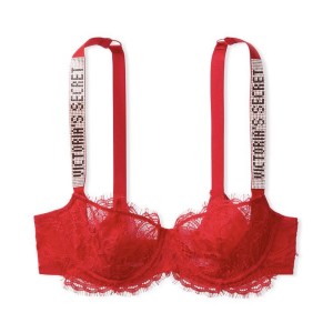 Червоний комплект білизни Вікторія Сікрет Unlined Lace Shine Strap Balconette Bra set