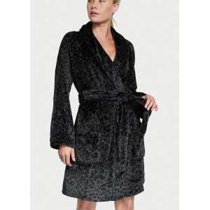 Халат Victoria's Secret Logo Short Cozy Robe Black Leopard