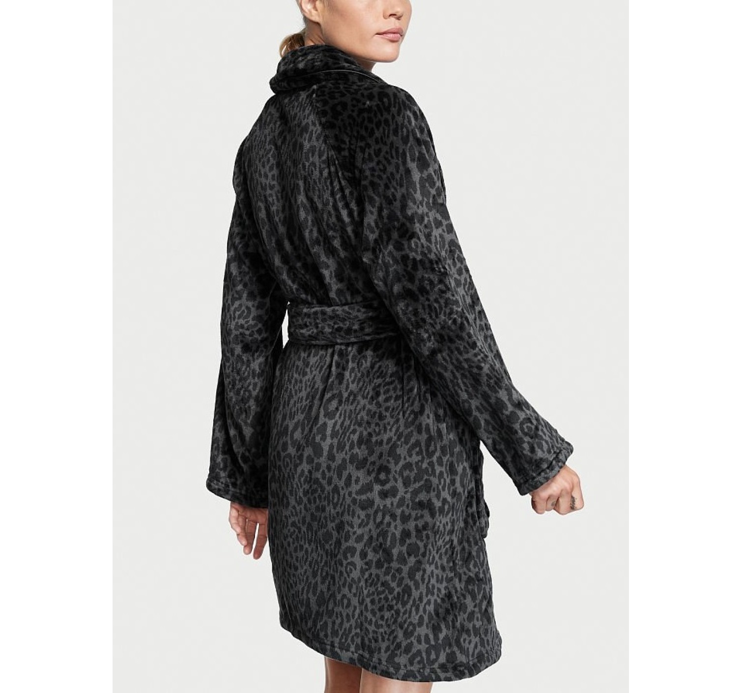 Халат Victoria's Secret Logo Short Cozy Robe Black Leopard