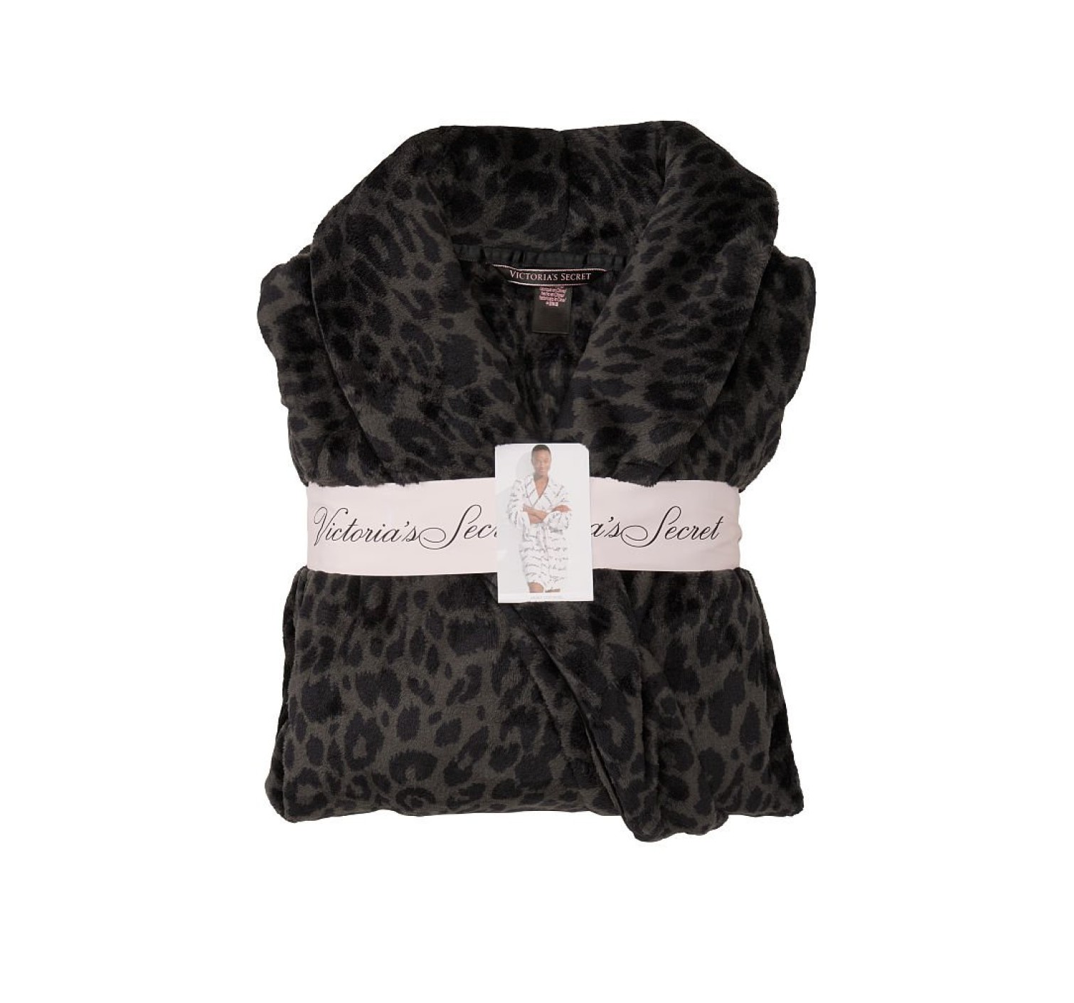 Халат Victoria's Secret Logo Short Cozy Robe Black Leopard