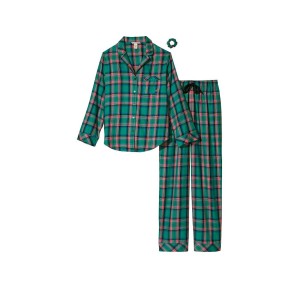 Пижама Victoria’s Secret Flannel Long PJ Set Teal/Pink Fluo Bold Lurex Plaid