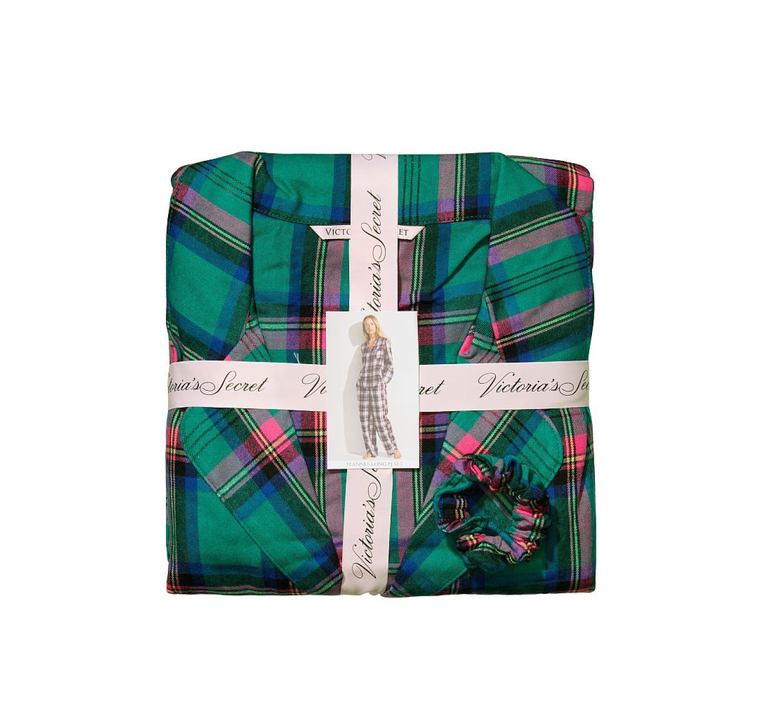 Пижама Victoria’s Secret Flannel Long PJ Set Teal/Pink Fluo Bold Lurex Plaid