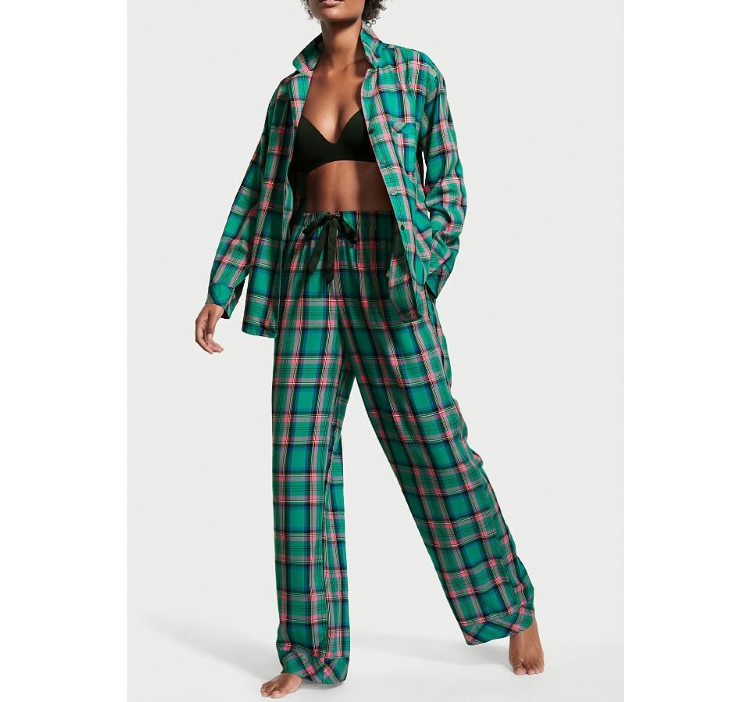 Пижама Victoria’s Secret Flannel Long PJ Set Teal/Pink Fluo Bold Lurex Plaid