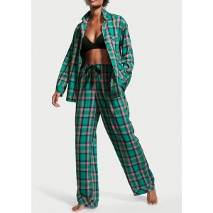 Пижама Victoria’s Secret Flannel Long PJ Set Teal/Pink Fluo Bold Lurex Plaid