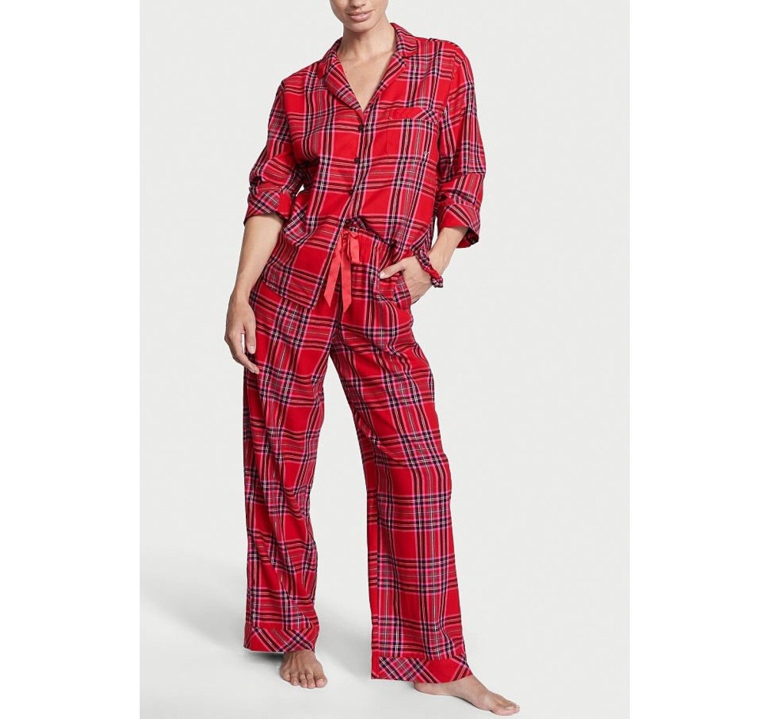 Пижама Victoria’s Secret Flannel Long PJ Set Lipstick Bold Lurex Plaid