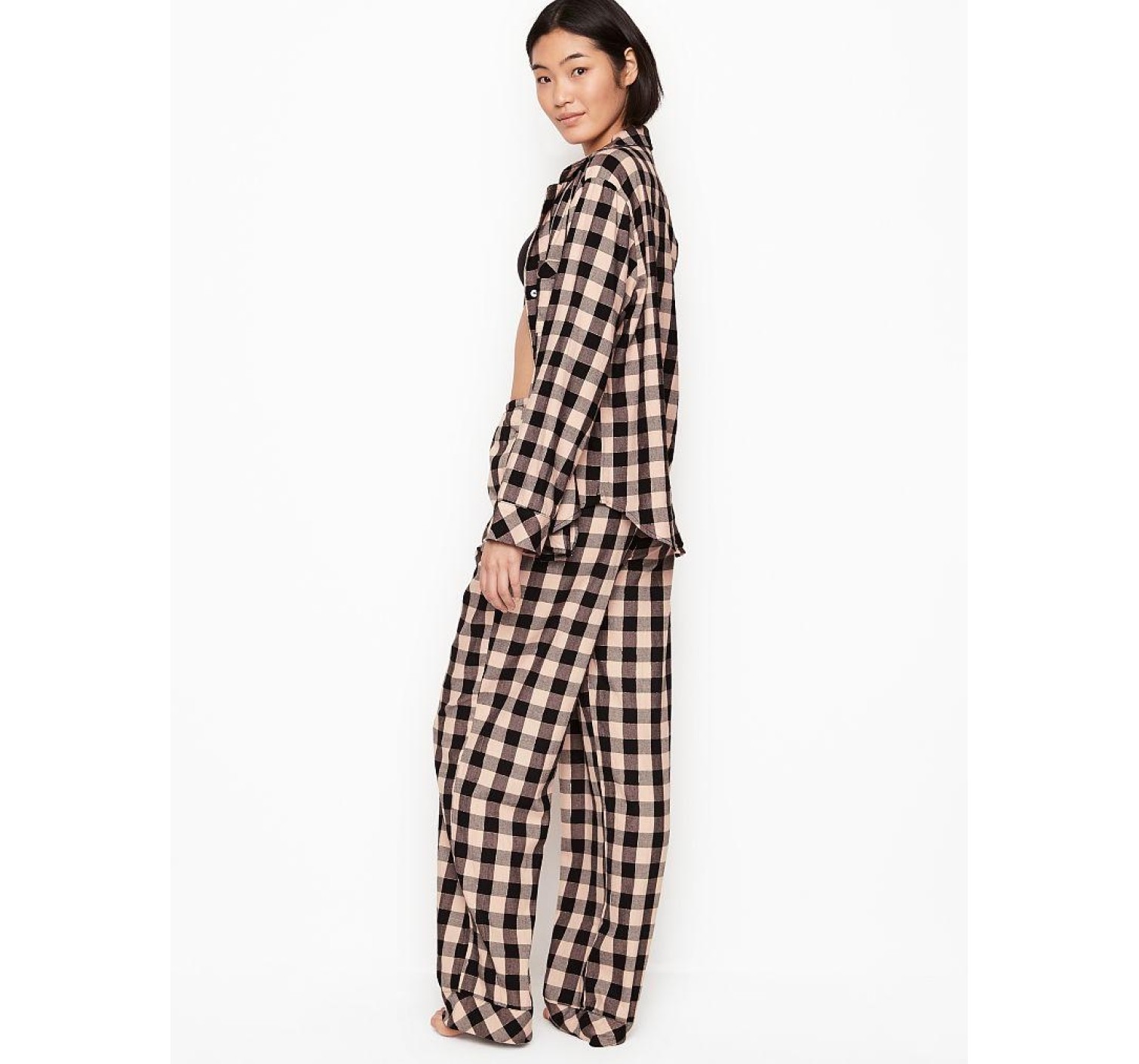 Пижама Victoria’s Secret Flannel Long PJ Set Pink Buffalo Plaid