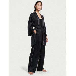Пижама Victoria’s Secret Satin 3-Piece PJ Set Black logo