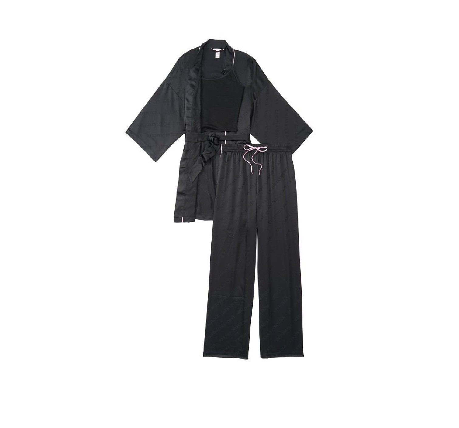 Пижама Victoria’s Secret Satin 3-Piece PJ Set Black logo