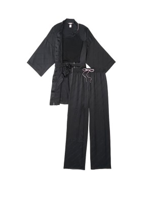  Пижама Victoria’s Secret Satin 3-Piece PJ Set Black logo