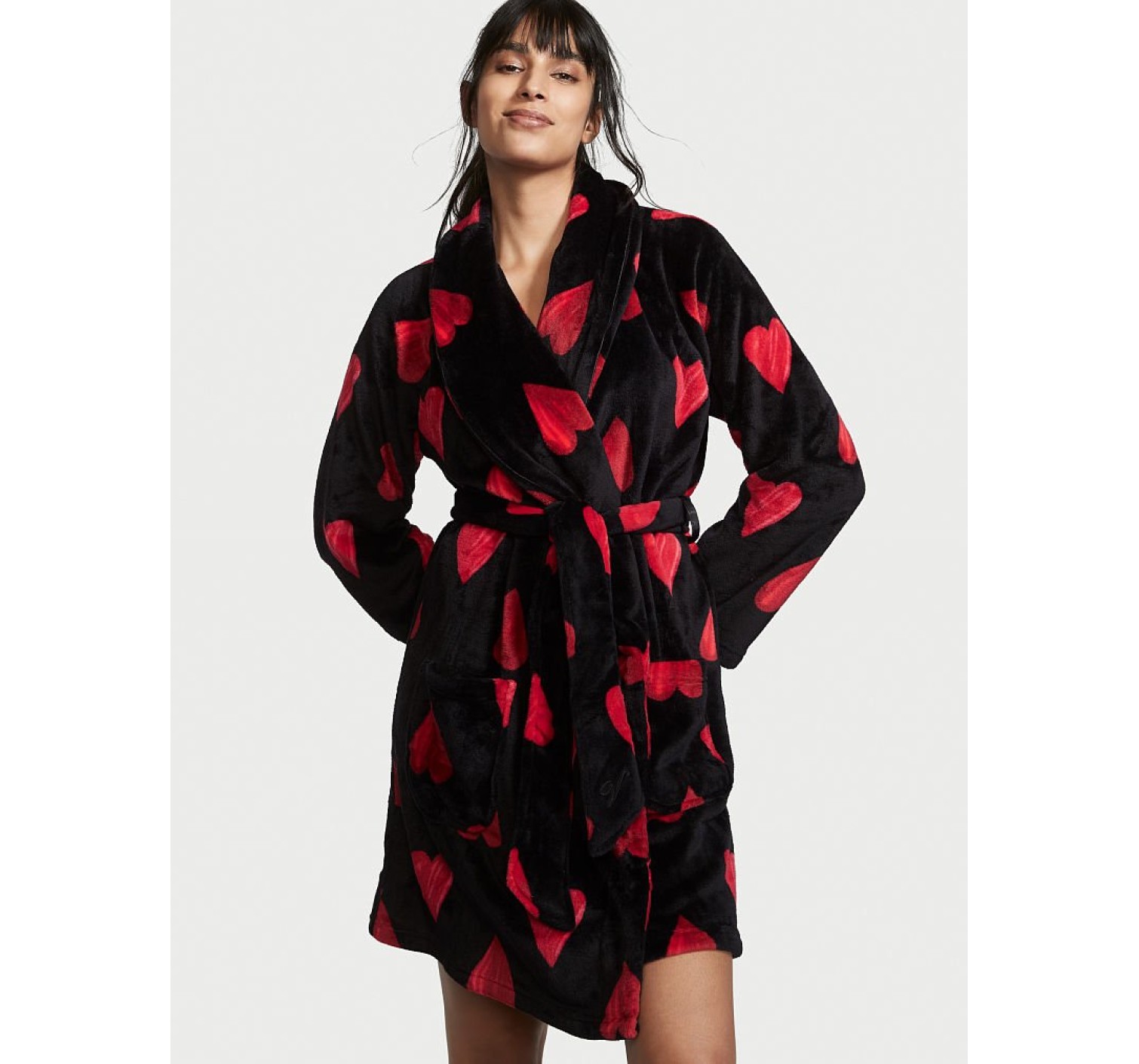 Халат Victoria’s Secret Logo Short Cozy Robe Red Hearts